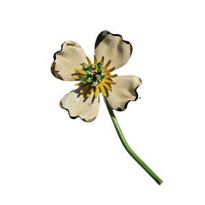 Enamel Flower Cream Colored Brooch Pin 2 x 3